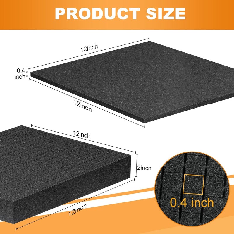 Eunice 4Pcs 12 x 12 x 0.4 Inch Polyurethane Foam Sheets & 4Pcs 12 x 12 x 2 Inch Cuttable Foam Inserts for Cases, Packing Foam Pads for Tool Box, Camera Storage and Crafts - Image 2
